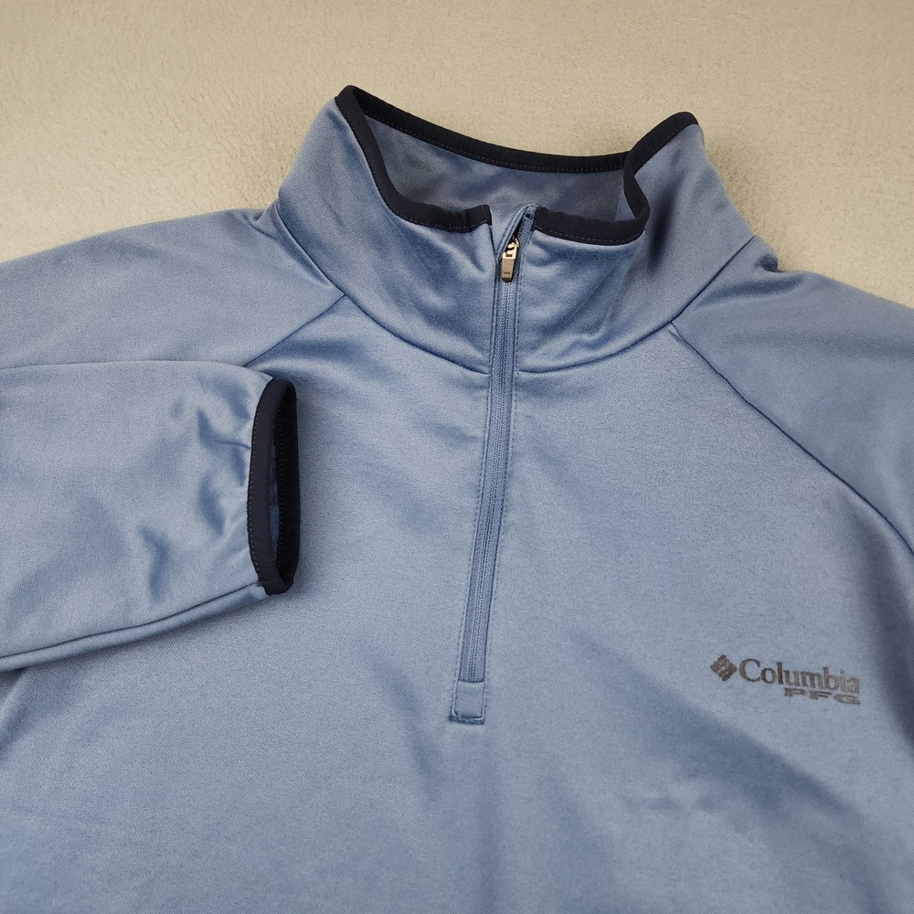 Columbia PFG Pullover Mens XL Blue Lightweight 1/4 Zip Fleece Fishing Shirt Top
